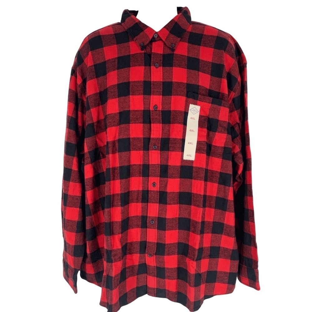 St Johns Bay Men's 4XL Red Buffalo Plaid Flannel Shirt